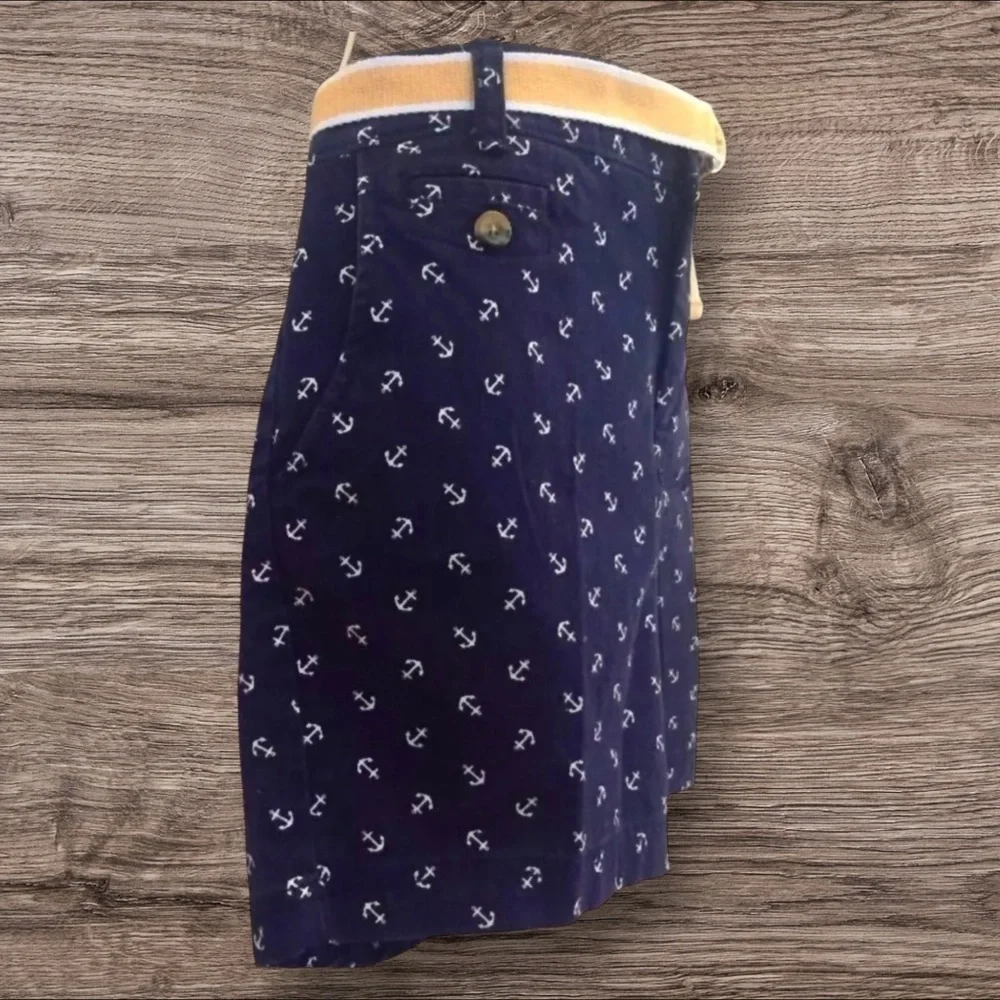 Dockers Women’s Navy Blue Anchor Print Shorts w/ Belt – Size 8 Preppy, Nautical